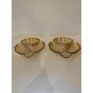 Set Of 2 Vintage Depression Glass Peach Iridescent Carnival Trinket Dishes